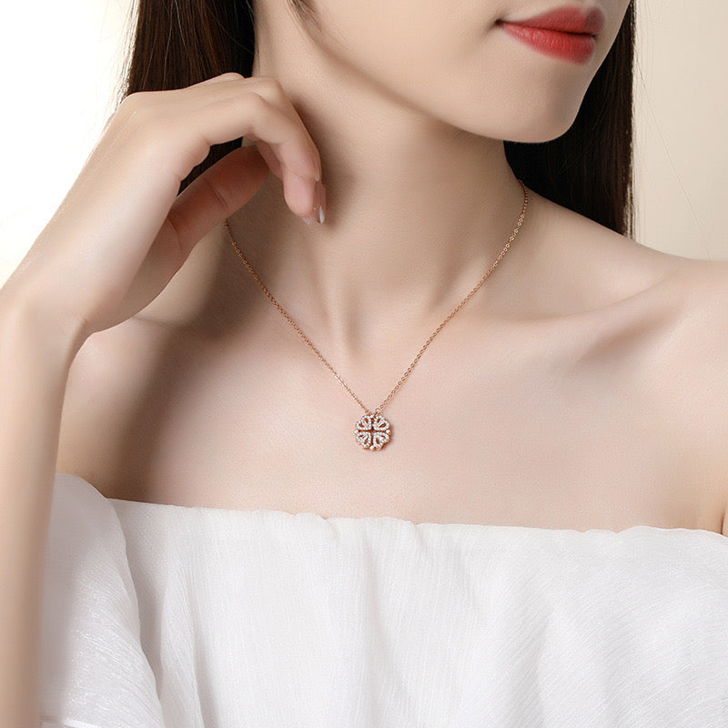 Ženska ogrlica u obliku srca s četiri lista Lucky Accessory (NERĐAJUĆI ČELIK)